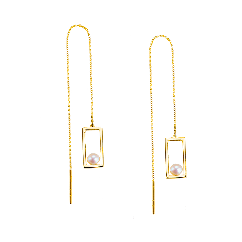 23072 Hollow geometric square tassel earrings 