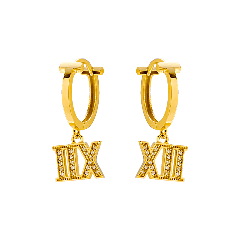 24655 Roman numeral Mosan inlaid luxury earrings. 