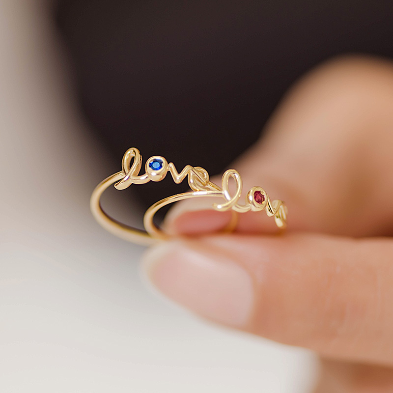 30993 Red and blue sapphire embedded letter 'love' ring