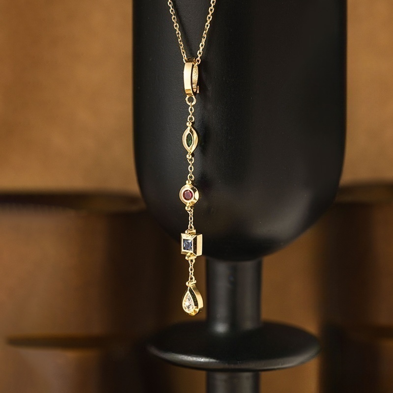 13064 Long Tassel Colored Gemstone pendant