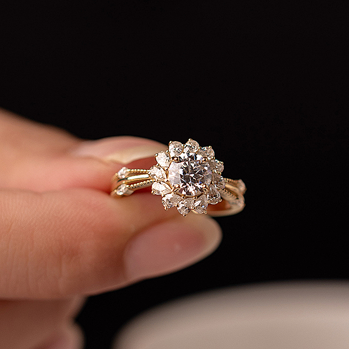 31571 Sunflower prong-set Moissanite engagement ring.