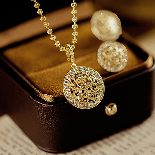13061 Moissanite inlaid ancient method auspicious Eight Treasures compass pendant  