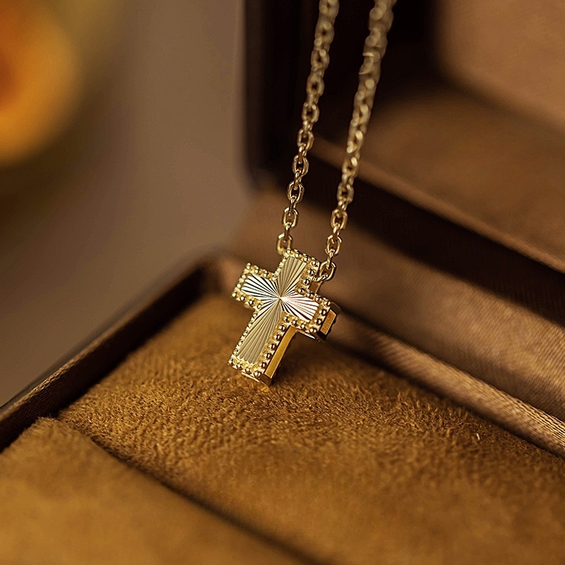 13038 Plain gold laser double-sided explosive flashing cross floral pendant  