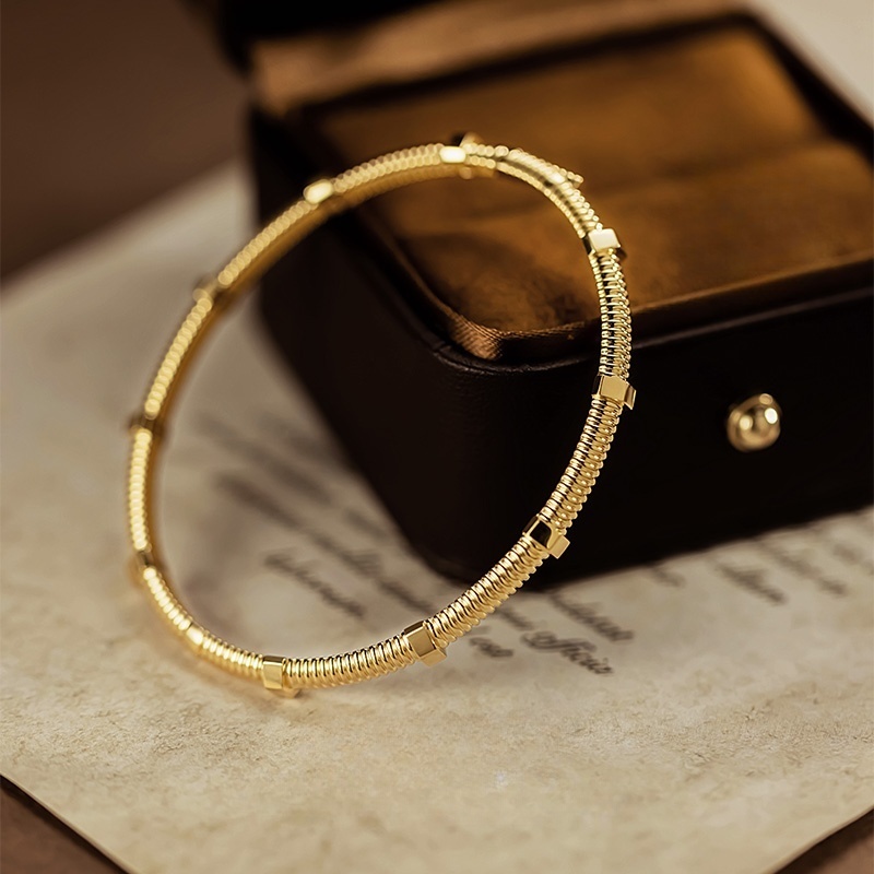 40979 European and American pure handmade brushed process plain gold screw full-circle bracelet  