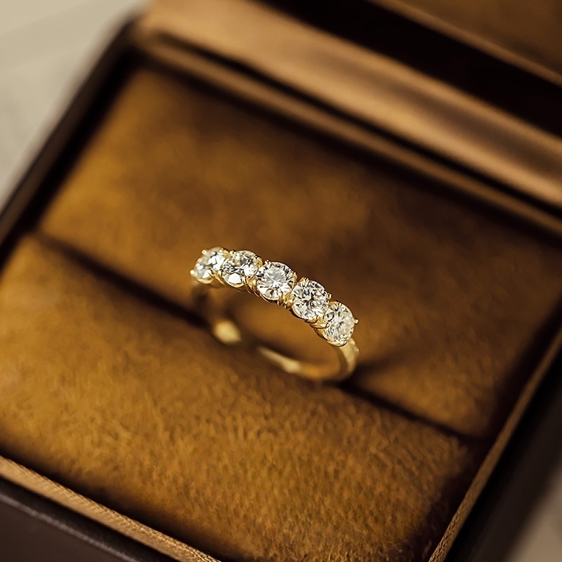 31454 Moissanite inlaid row diamond style brushed wedding ring  