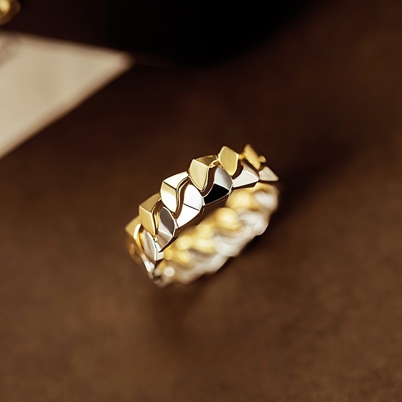 31453 Yellow and white two-color Cuban chain stackable versatile ring  