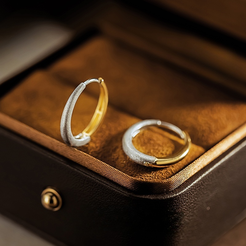 25059 Can be worn on both sides yellow and white pieced plain gold frosted earrings  