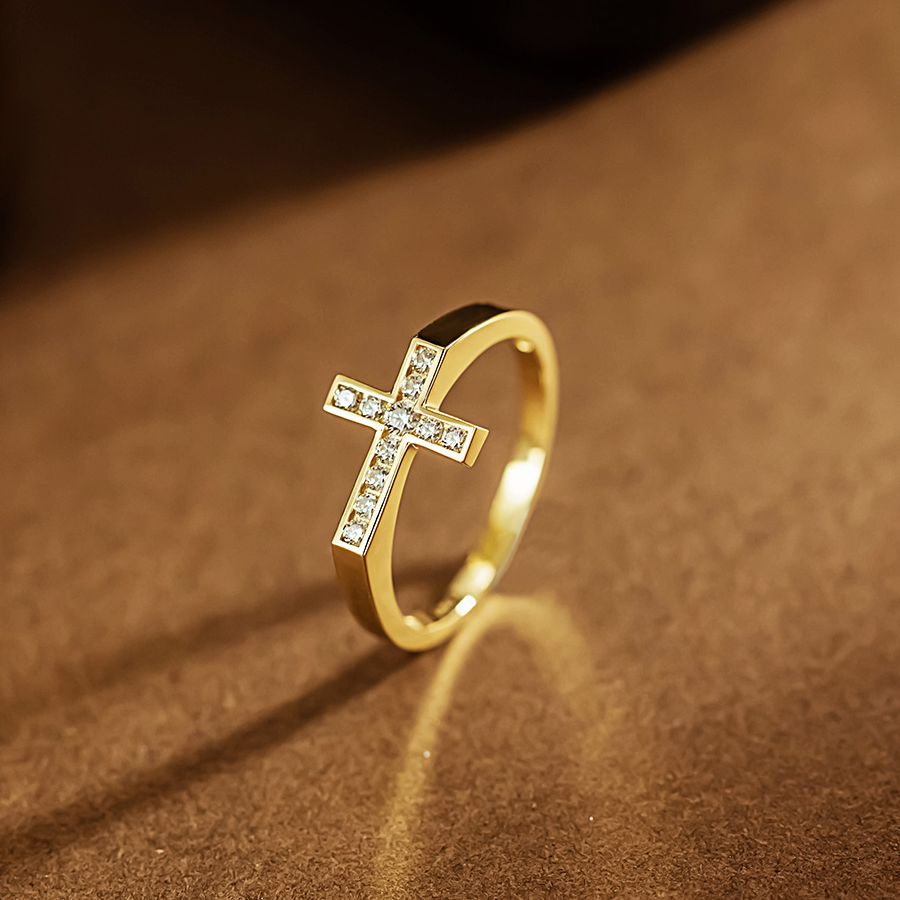 31427 Moissanite inlaid cross niche French style ring 