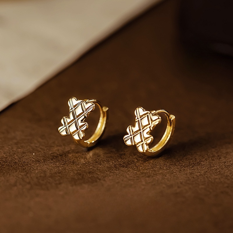 25042 Fashionable and cute bear rhombic plain gold geometric ear clasps  
