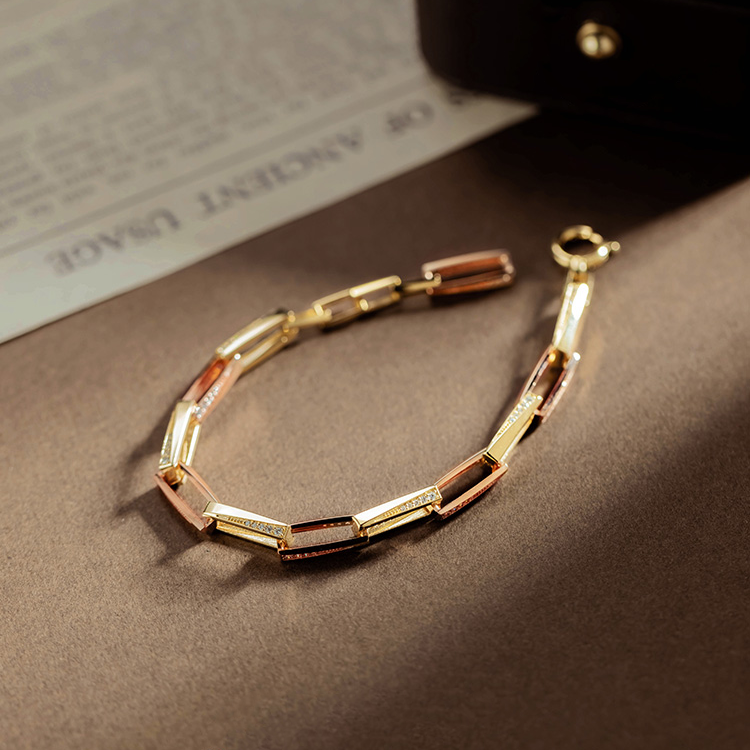 40970 Simple checkered two-color rose gold moissanite inlaid bracelet