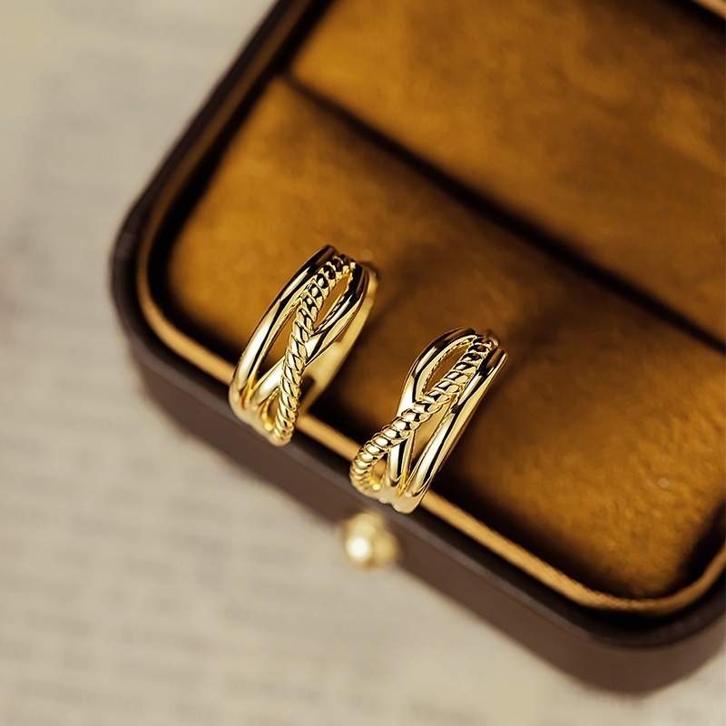 24971 Exquisite and fashionable plain gold shiny surface gold ball cross ear clasps  