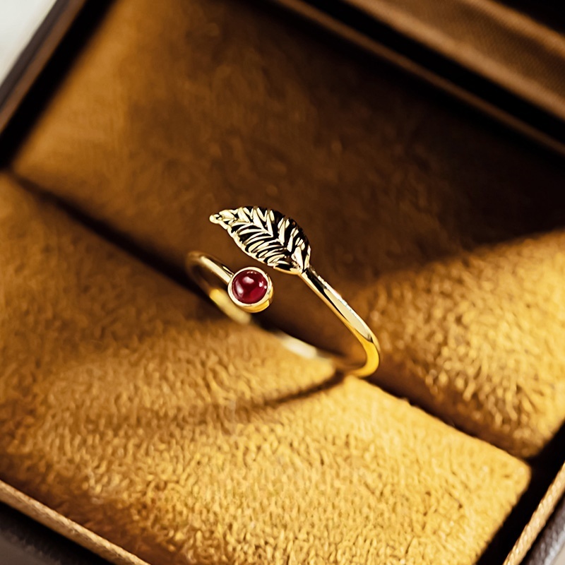31422 Inlaid with natural ruby feathers, adjustable open ring   
